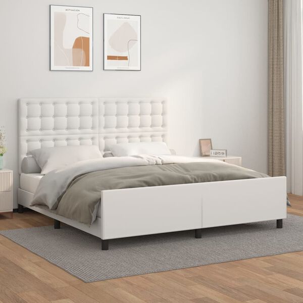 vidaXL Estructura de cama cabecero cuero sint&eacute;tico blanco 180x200 cm