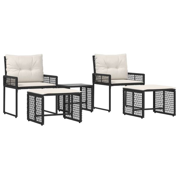 vidaXL Juego de muebles de exterior con coj&iacute;n 5 pcs Negro y
