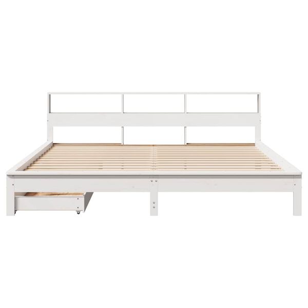 vidaXL Cama con estanter&iacute;a sin colch&oacute;n madera maciza blanca 180x200 cm