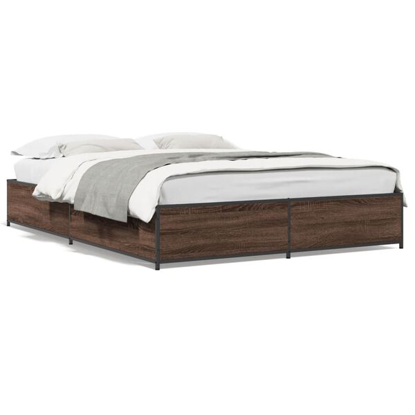 vidaXL Estructura cama madera ingenier&iacute;a metal marr&oacute;n roble 140x190 cm