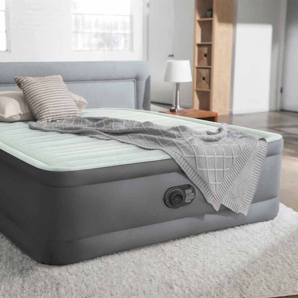 Intex Cama de matrimonio inflable PremAire blanco y gris 152x203x46cm
