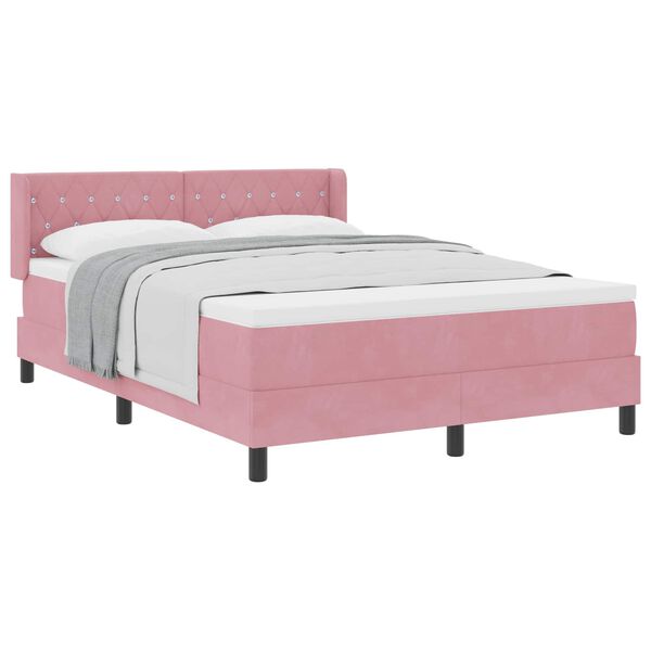 vidaXL Cama tipo Box Spring con colch&oacute;n Rosa 190 x 140 cm Terciopelo