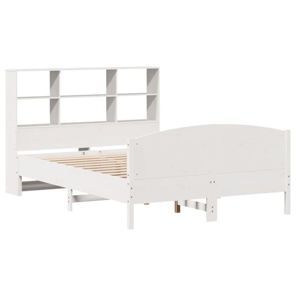 vidaXL Cama con estanter&iacute;a sin colch&oacute;n madera maciza blanca 120x190 cm