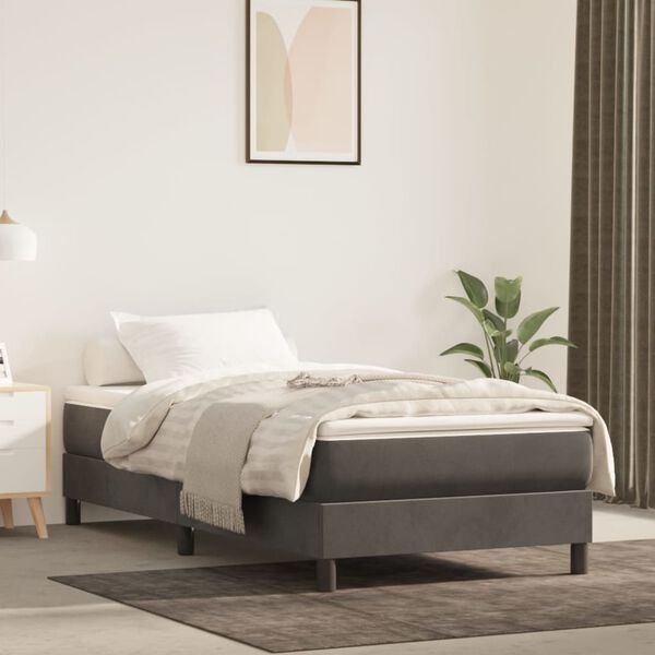 vidaXL Cama box spring con colch&oacute;n terciopelo gris oscuro 90x200 cm