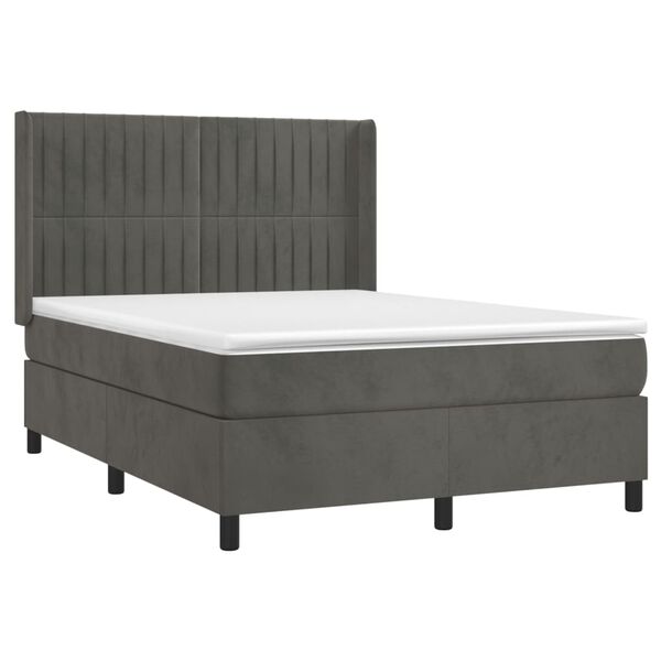 vidaXL Cama box spring con colch&oacute;n terciopelo gris oscuro 140x190 cm