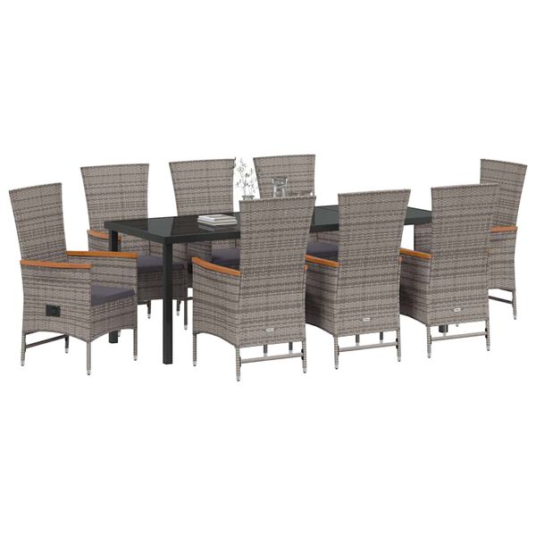 vidaXL Conjunto de Comedor de Jard&iacute;n con coj&iacute;n 9 pcs Gris