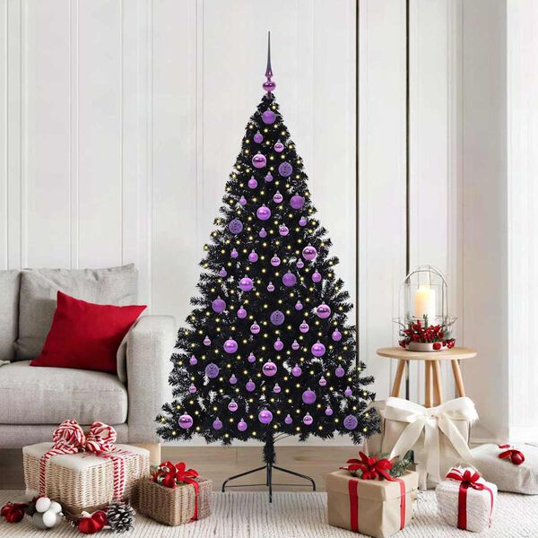 vidaXL &Aacute;rbol de Navidad Artificial Preiluminado Negro 180 cm PVC