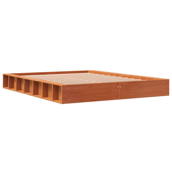 vidaXL Cama sin colch&oacute;n madera maciza de pino marr&oacute;n cera 140x190 cm