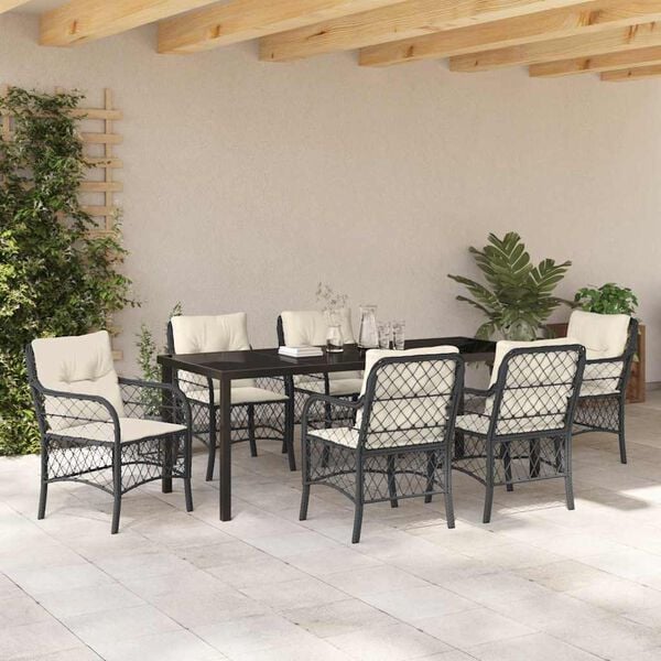 vidaXL Conjunto de Comedor de Jard&iacute;n 7 pcs Negro rat&aacute;n sint&eacute;tico