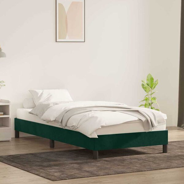 vidaXL Estructura de cama sin colch&oacute;n terciopelo verde oscuro 90x220cm