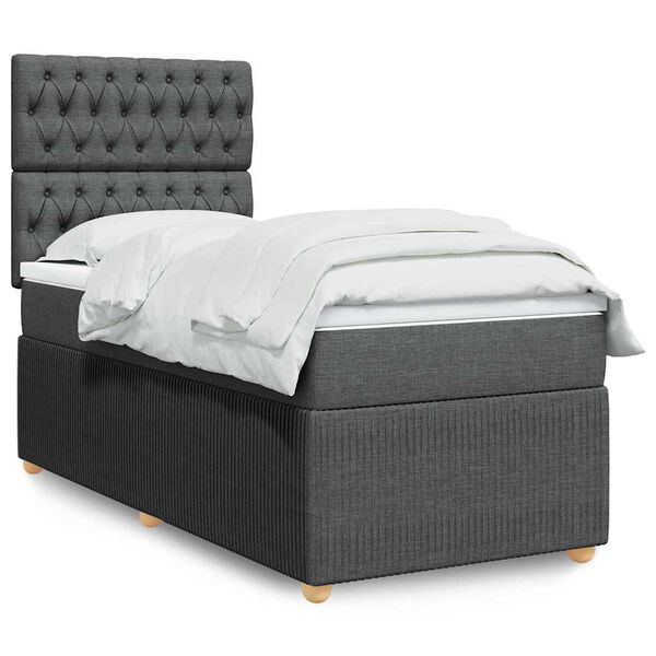 vidaXL Cama box spring con colch&oacute;n tela gris oscuro 80x200 cm