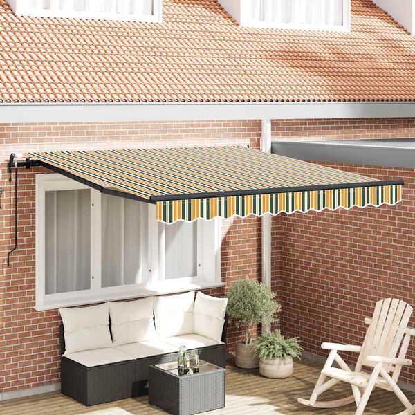 vidaXL Toldo Retráctil Verde y amarillo 350 x 250 cm Tela y Aluminio