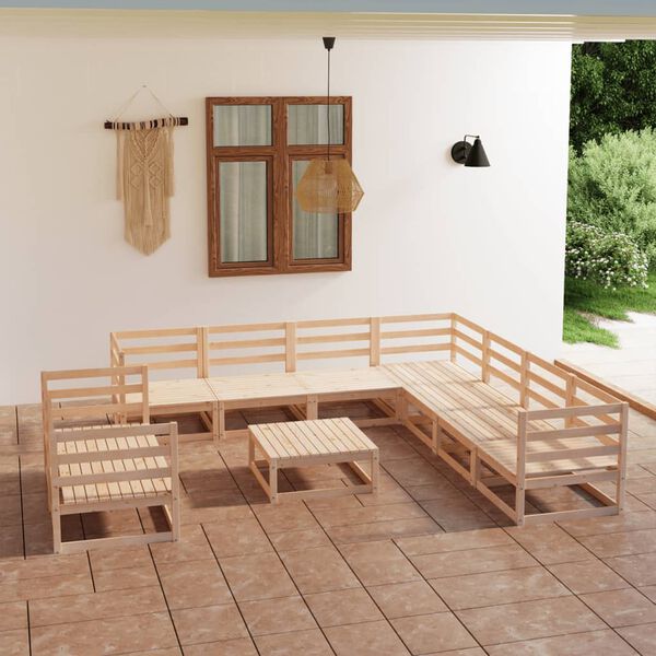 vidaXL Juego de muebles de jard&iacute;n 10 piezas madera maciza de pino