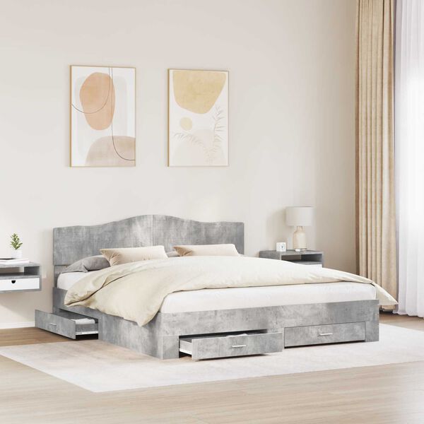 vidaXL Estructura de cama con cabecera Gris Concreto 180 x 200 cm