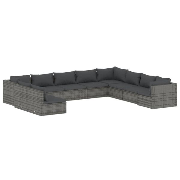 vidaXL Set de muebles de jard&iacute;n 10 pzas y cojines rat&aacute;n sint&eacute;tico gris