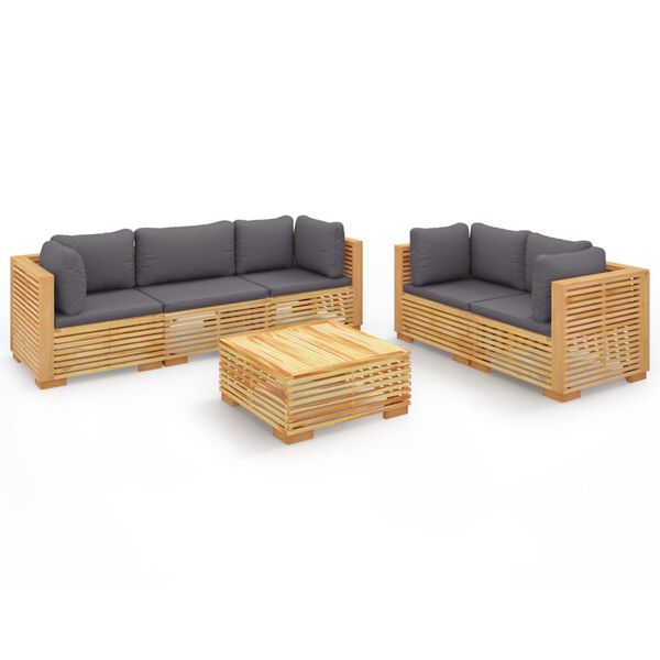 vidaXL Juego muebles de jard&iacute;n 6 piezas y cojines madera maciza teca