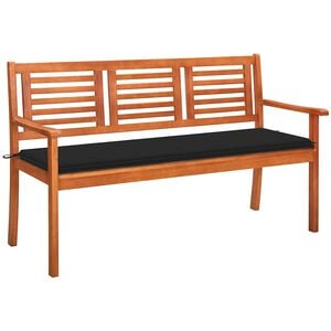 vidaXL Banco de jard&iacute;n 3 plazas madera maciza eucalipto y coj&iacute;n 150 cm