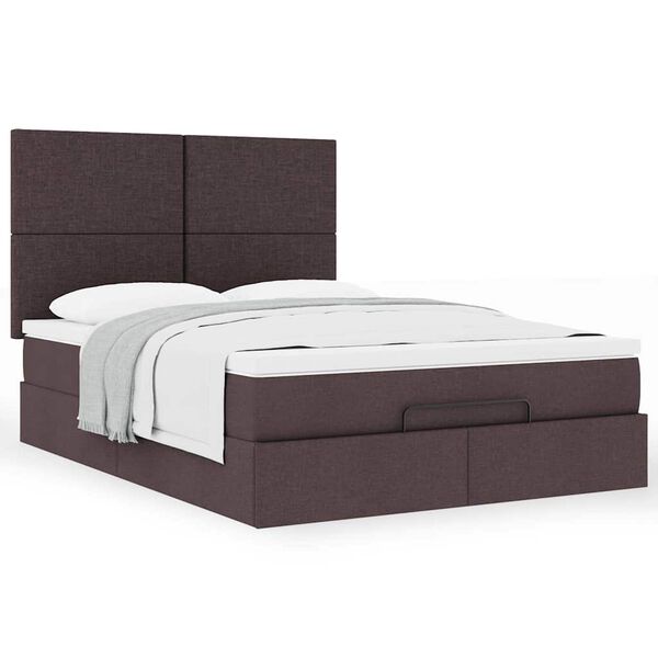 vidaXL Estructura cama otomana colch&oacute;n tela marr&oacute;n oscuro 140x190cm