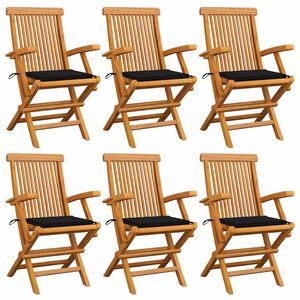 vidaXL Sillas plegables con cojines negros, 6 unidades, madera maciza de teca.