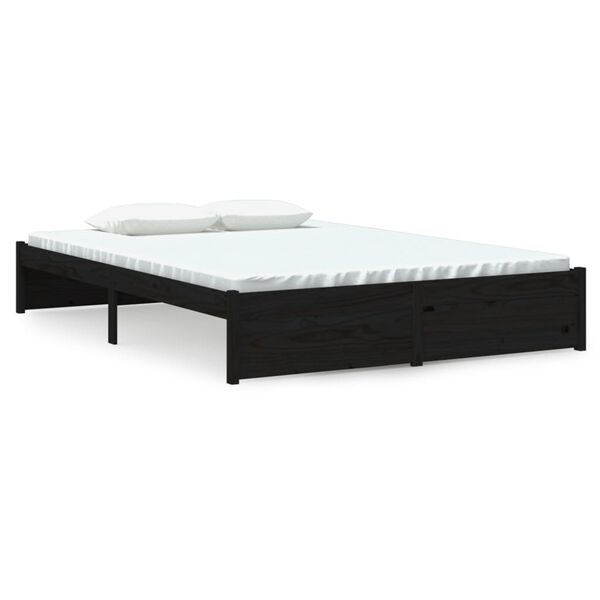 vidaXL Estructura de cama sin colch&oacute;n madera maciza negro 140x190 cm