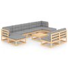 vidaXL Juego de muebles de jard&iacute;n 10 pzas y cojines madera maciza pino