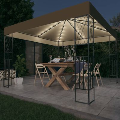 vidaXL Carpa cenador de jardín con tira de luces LED 3x3 m tela taupé