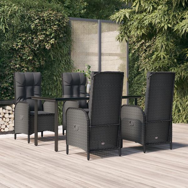 vidaXL Set de muebles jard&iacute;n 5 pzas con cojines rat&aacute;n sint&eacute;tico negro