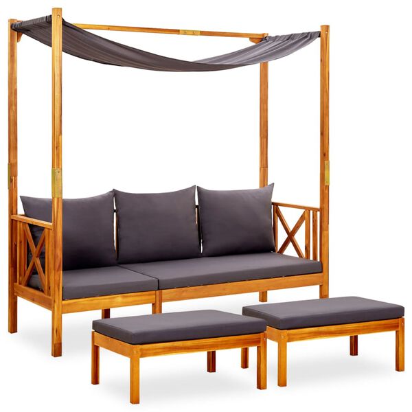 vidaXL Banco de jard&iacute;n con toldo y reposapi&eacute;s madera de acacia maciza