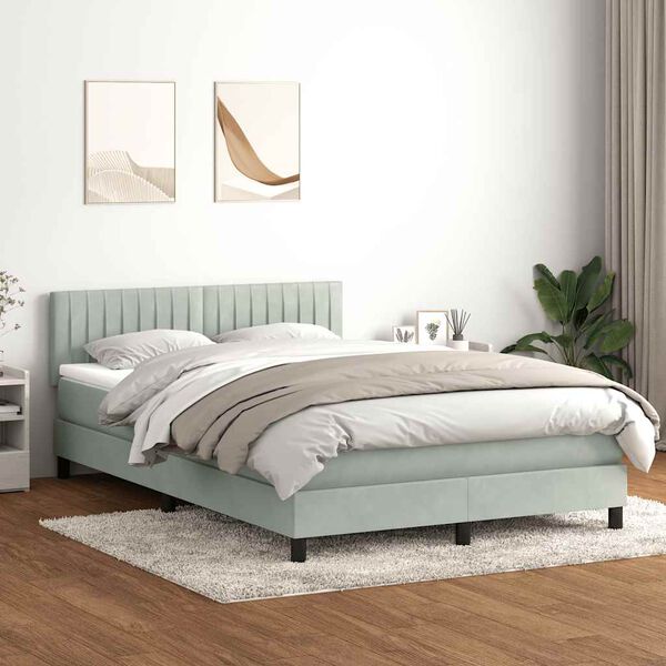 vidaXL Cama box spring con colch&oacute;n terciopelo gris claro 160x220 cm