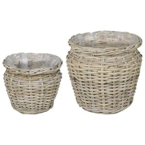 vidaXL Cesta para Plantas GENDT 2 uds. Gris natural Rat&aacute;n Kubu