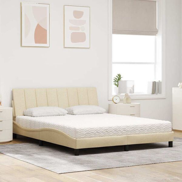 vidaXL Cama con colch&oacute;n Hanko de tela color crema 160x200 cm