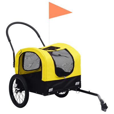 vidaXL Remolque de bicicleta mascotas cochecito 2 en 1 amarillo negro