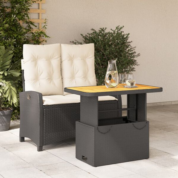 vidaXL Set comedor de jard&iacute;n 2 pzas con cojines rat&aacute;n sint&eacute;tico negro