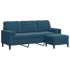 vidaXL Sof&aacute; de 3 plazas con taburete de terciopelo azul 180 cm
