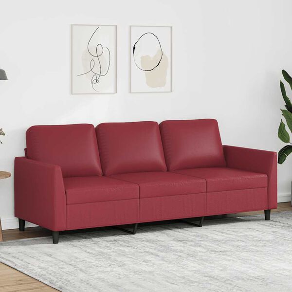 vidaXL Sof&aacute; de 3 plazas de cuero sint&eacute;tico rojo vino 180 cm