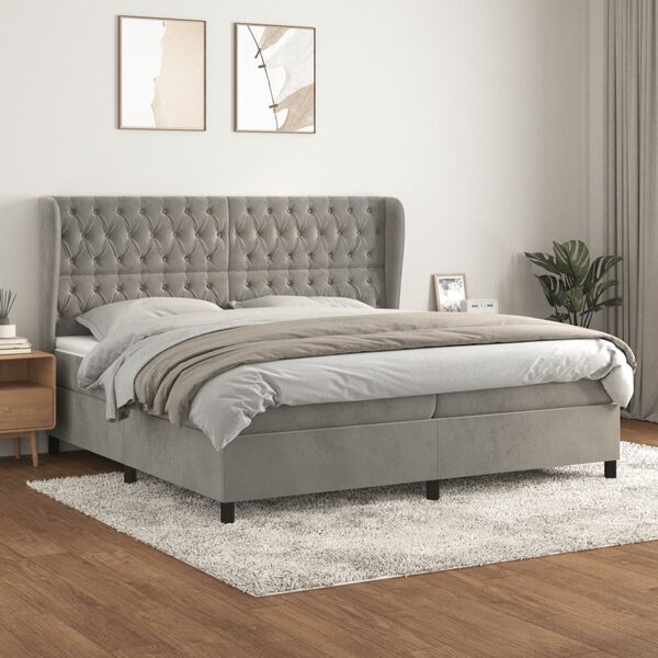 vidaXL Cama box spring con colch&oacute;n terciopelo gris claro 200x200 cm