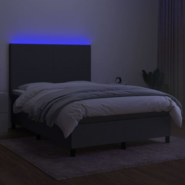 vidaXL Cama box spring colch&oacute;n y luces LED tela gris oscuro 140x200 cm