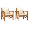 vidaXL Sillones con cojines blanco crema 2 uds madera maciza de acacia