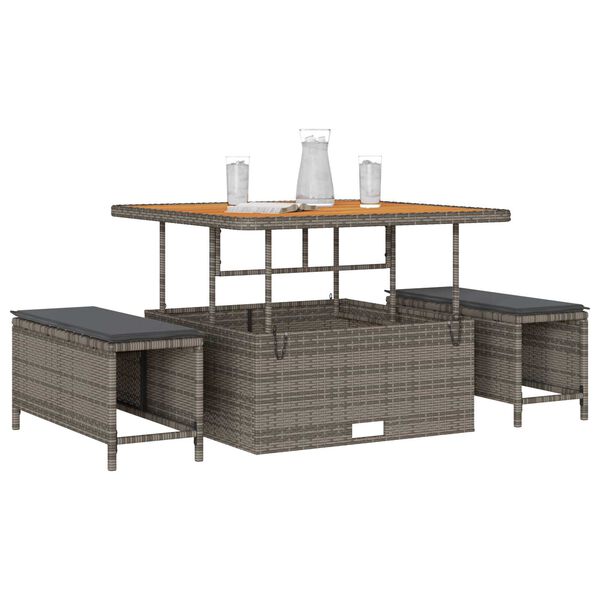 vidaXL Conjunto de Comedor de Jard&iacute;n Gris rat&aacute;n sint&eacute;tico