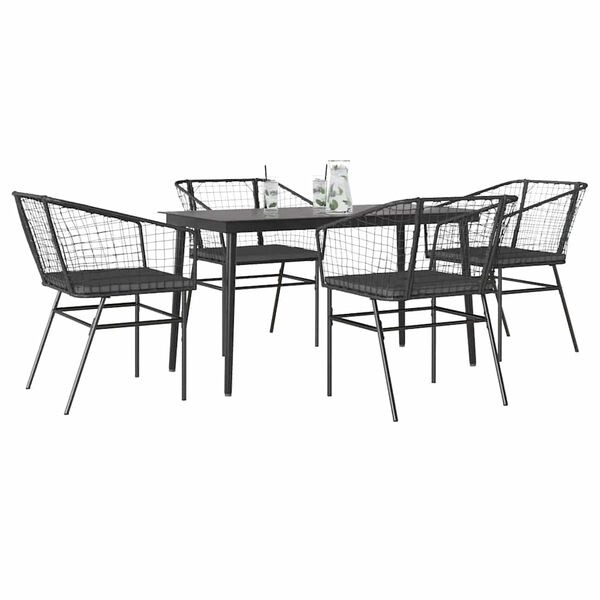 vidaXL Juego de comedor jard&iacute;n 5 piezas cojines rat&aacute;n sint&eacute;tico negro