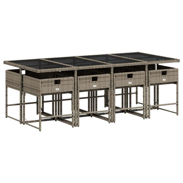 vidaXL Set comedor jard&iacute;n 9 pzas y cojines rat&aacute;n sint&eacute;tico gris