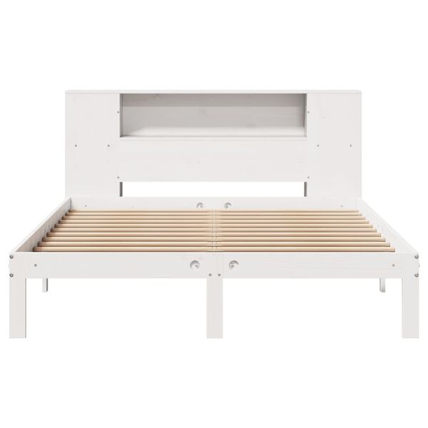 vidaXL Cama con estanter&iacute;a sin colch&oacute;n madera maciza blanca 140x200 cm