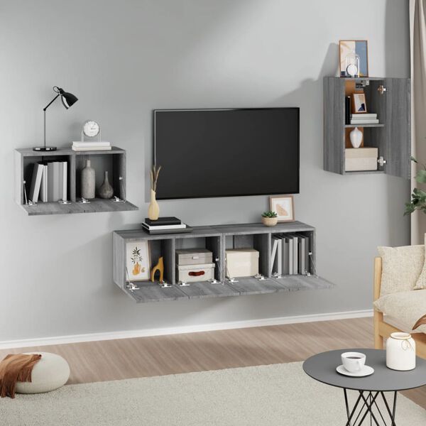 vidaXL Set de muebles para TV 4 pzas madera contrachapada gris Sonoma