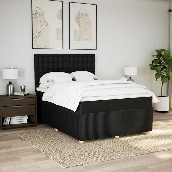 vidaXL Cama box spring con colch&oacute;n tela negro 140x200 cm