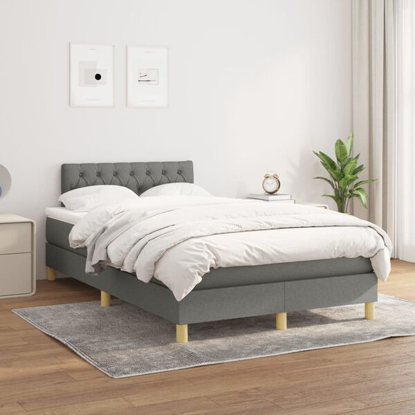 vidaXL Cama box spring con colch&oacute;n tela gris oscuro 120x200 cm