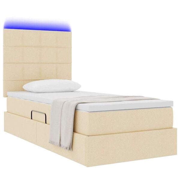 vidaXL Cama con almacenamiento y LED Crema 90 x 190 cm Poli&eacute;ster