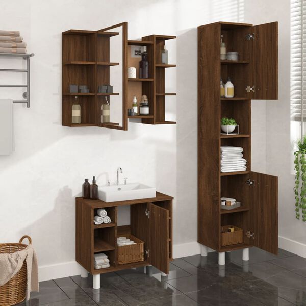 vidaXL Set de muebles de ba&ntilde;o 3 pzas madera contrachapada roble marr&oacute;n