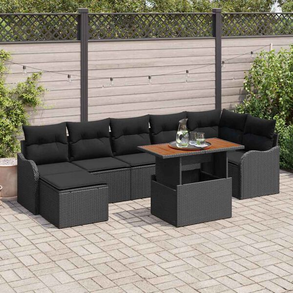 vidaXL Conjunto de sofá de jardín con cojín 8 pcs Negro