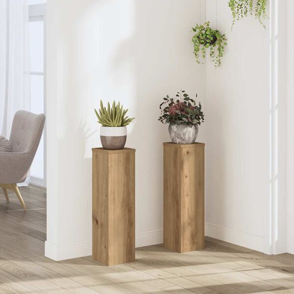 vidaXL Soportes de plantas 2 uds madera roble artisian 17x17x60 cm