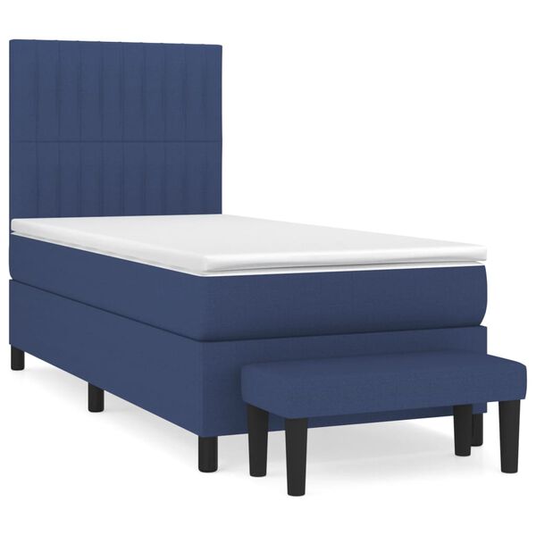 vidaXL Cama box spring con colch&oacute;n tela azul 90x200 cm